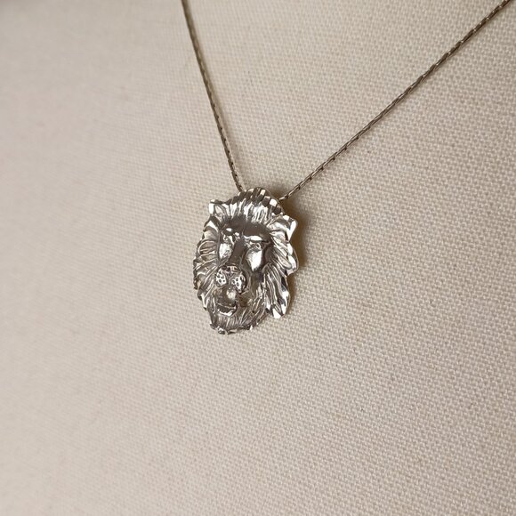 Vintage 925 Sterling Lion Head Pendant Necklace - Picture 4 of 9